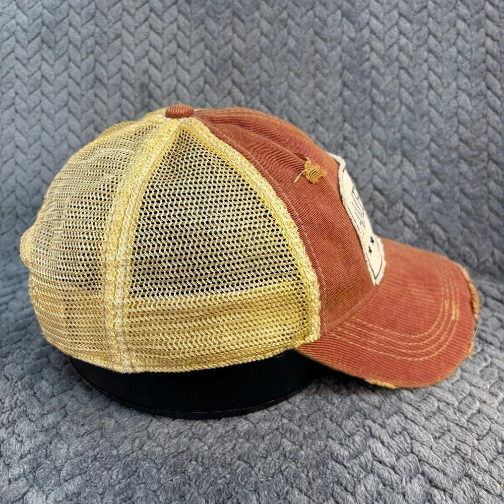 Headmost American Girl Trucker Hat Distressed Orange Tan Mesh Snapback Cap
